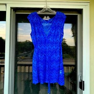 Hotouch blue lace belted swimsuit cover up